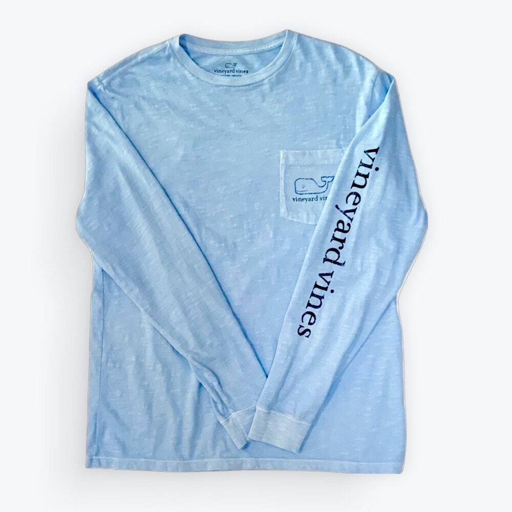 VINEYARD VINES | Mens Cotton Light Blue Vintage Whale Long Sleeve Shirt | Size M